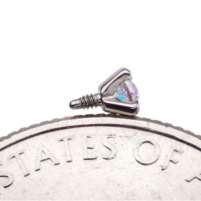 STERILIZED 16g Titanium Internally Threaded Top with Prong set CZ Gem