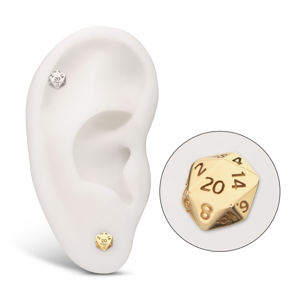 14Kt Gold Dungeons & Dragons 3D Flat Back Dice Threadless Top