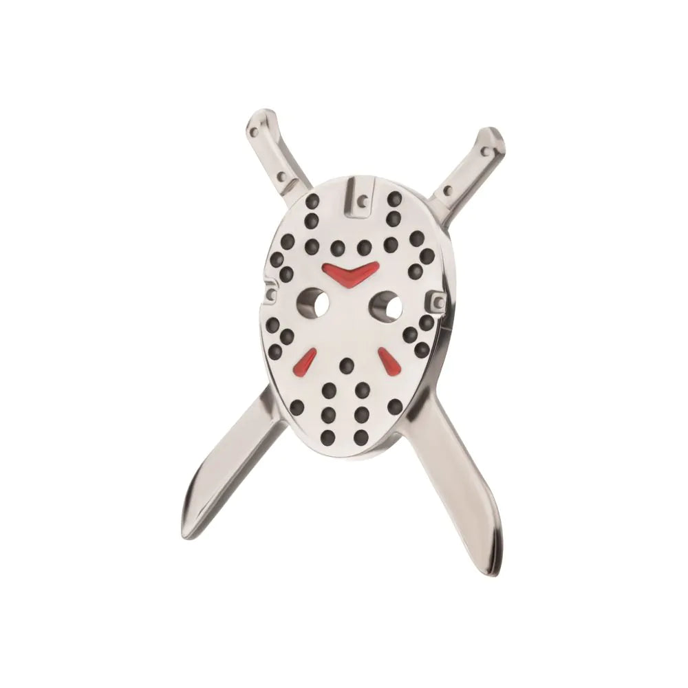 Titanium Threadless Enamel Friday The 13th Jason Mask with Crossed Machete Top
