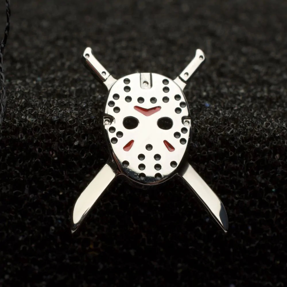 Titanium Threadless Enamel Friday The 13th Jason Mask with Crossed Machete Top