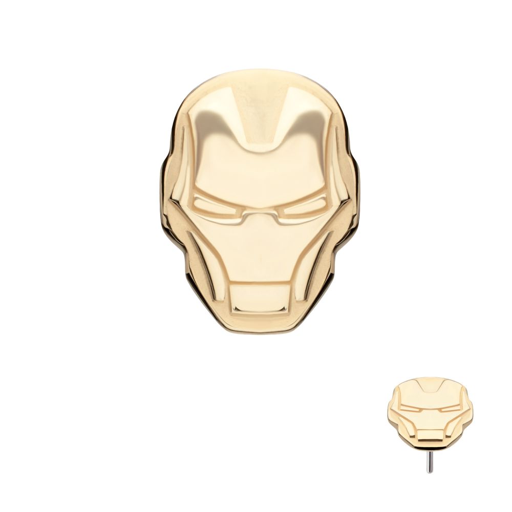 14Kt Yellow Gold Marvel Iron Man Face Threadless Top