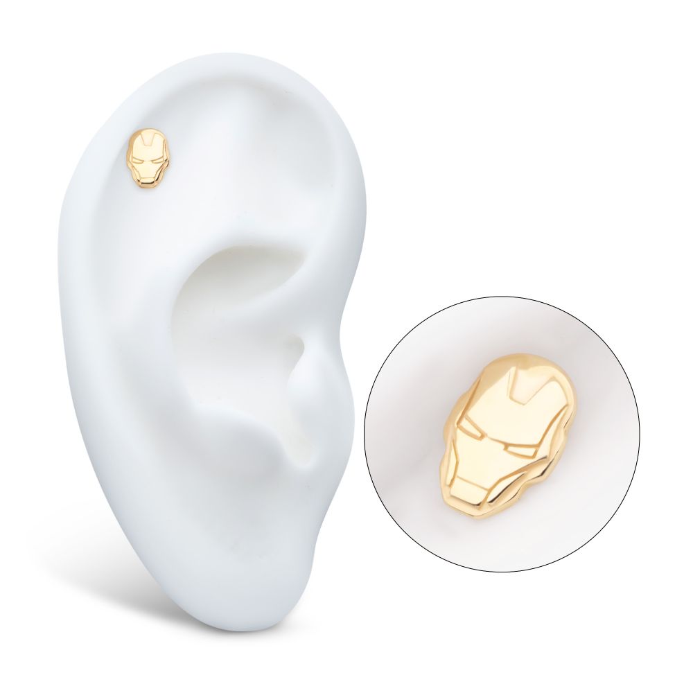 14Kt Yellow Gold Marvel Iron Man Face Threadless Top