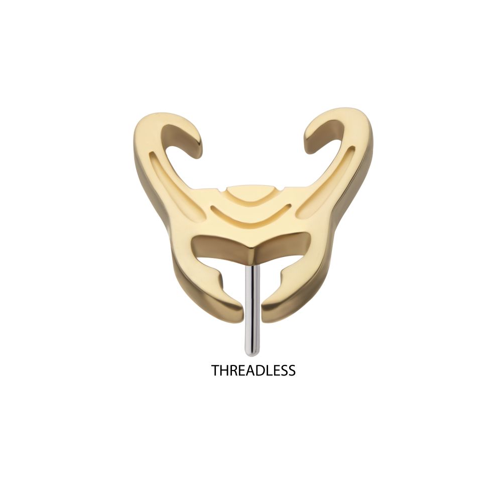 14Kt Yellow Gold Marvel Loki Helmet Logo Threadless Top