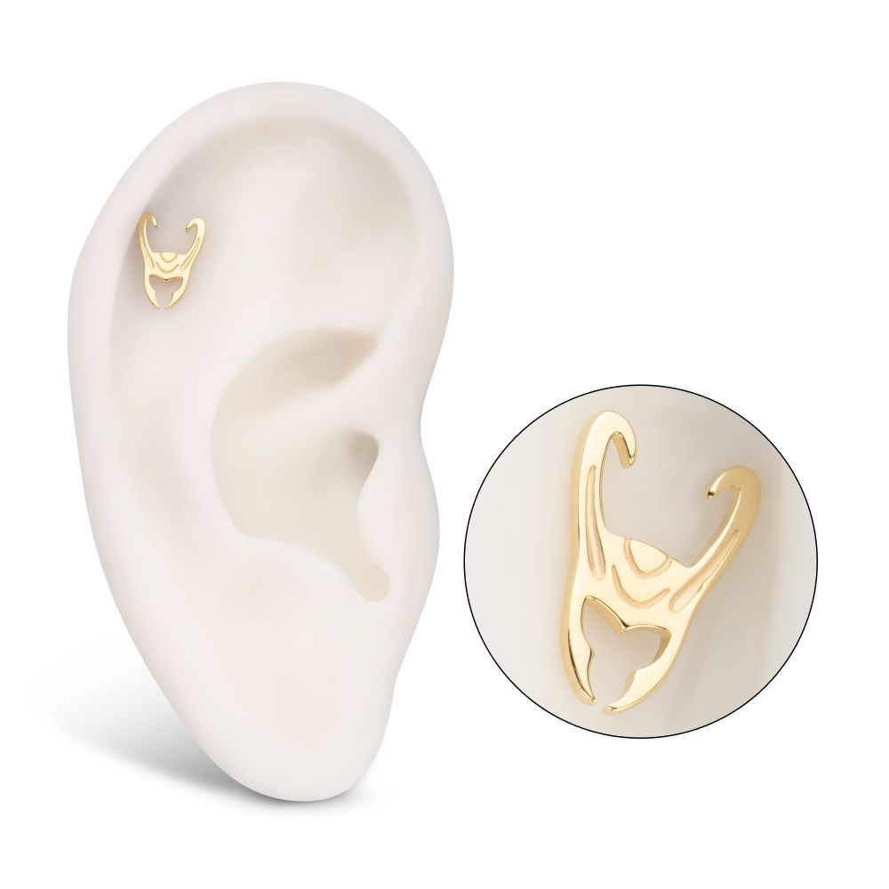 14Kt Yellow Gold Marvel Loki Helmet Logo Threadless Top