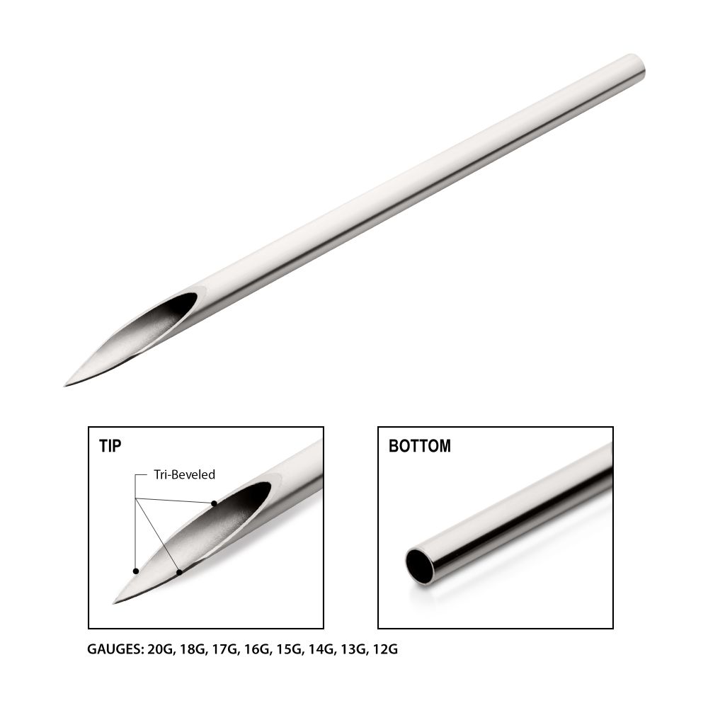 Tri-Beveled Ultra-Sharp Tips Uncoated Piercing Needles (100 needles per box)