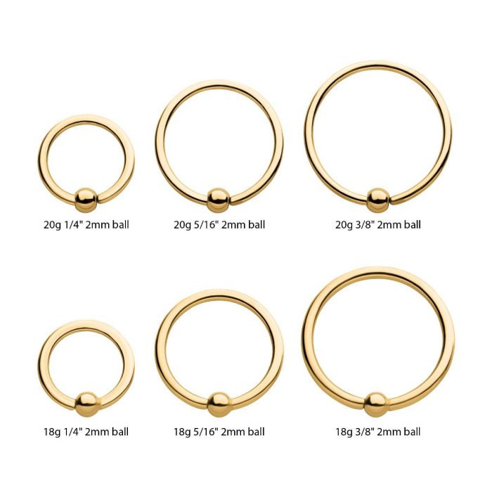 24Kt Gold PVD Titanium Captive Bead Ring with Attached Ball