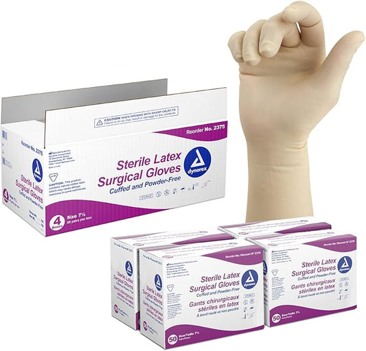 Dynarex Safetouch Sterile Latex Surgical Gloves, Powder-Free