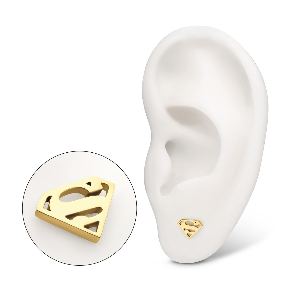 24kt Gold PVD Titanium Threadless DC Comics Superman Logo Top