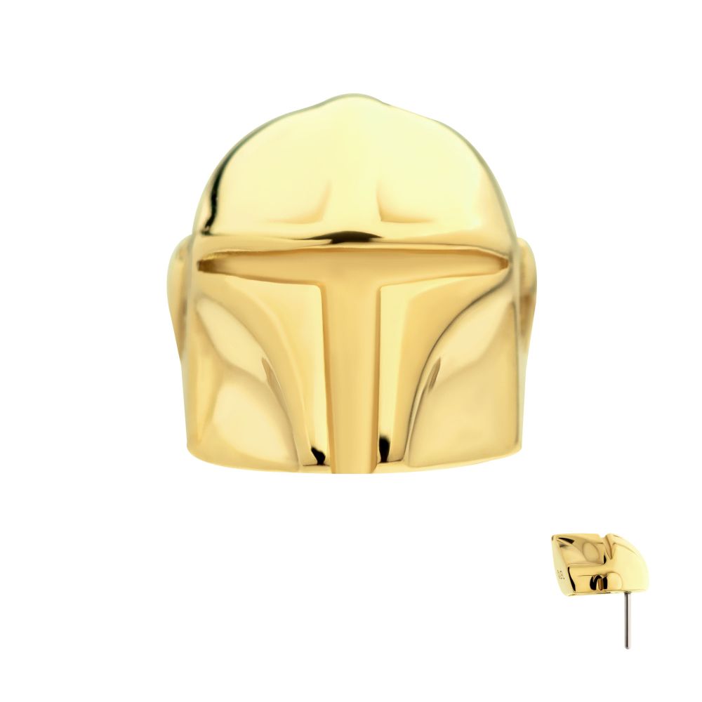 14Kt Yellow Gold Star Wars Mandalorian Helmet Threadless Top