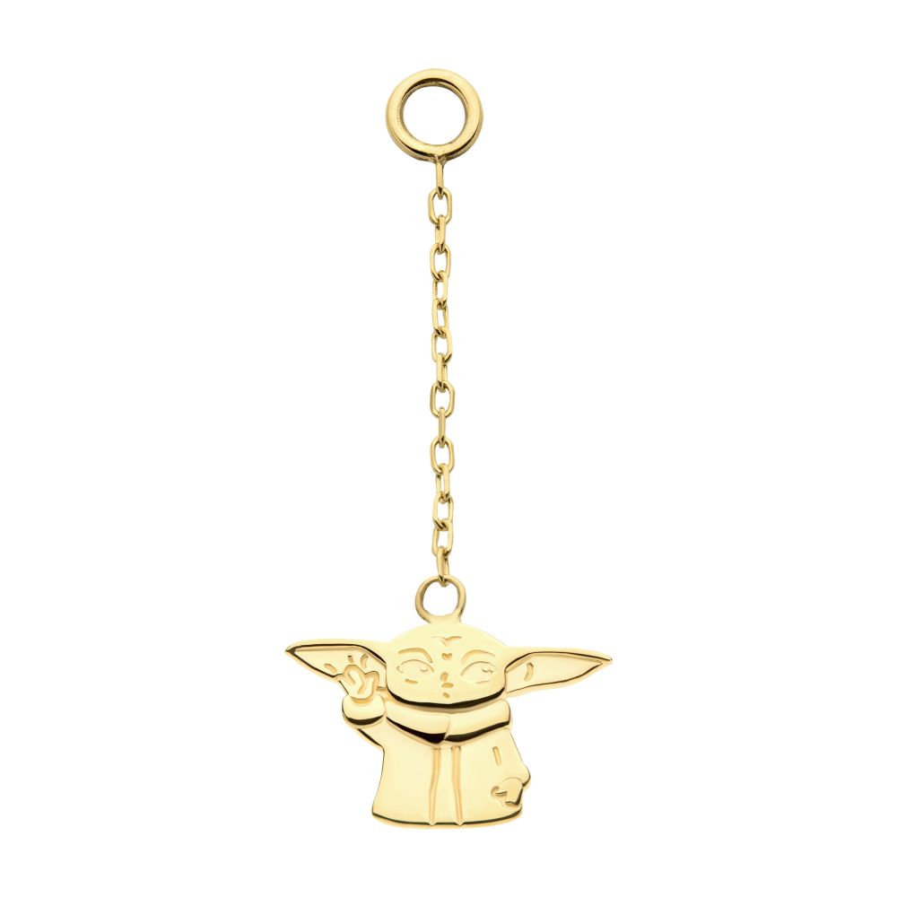 14Kt Yellow Gold Star Wars Grogu The Mandalorian Baby Yoda Dangle Charm