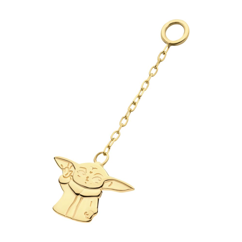 14Kt Yellow Gold Star Wars Grogu The Mandalorian Baby Yoda Dangle Charm