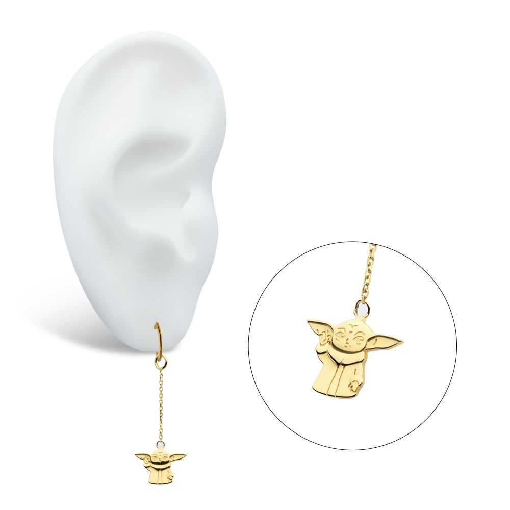 14Kt Yellow Gold Star Wars Grogu The Mandalorian Baby Yoda Dangle Charm