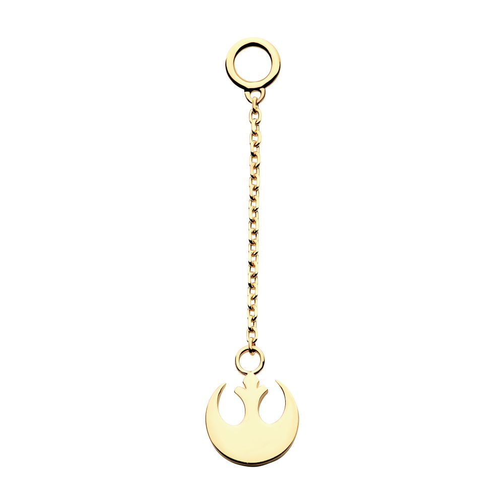 14Kt Yellow Gold Star Wars Rebel Symbol Dangle Chain Earrings Charm