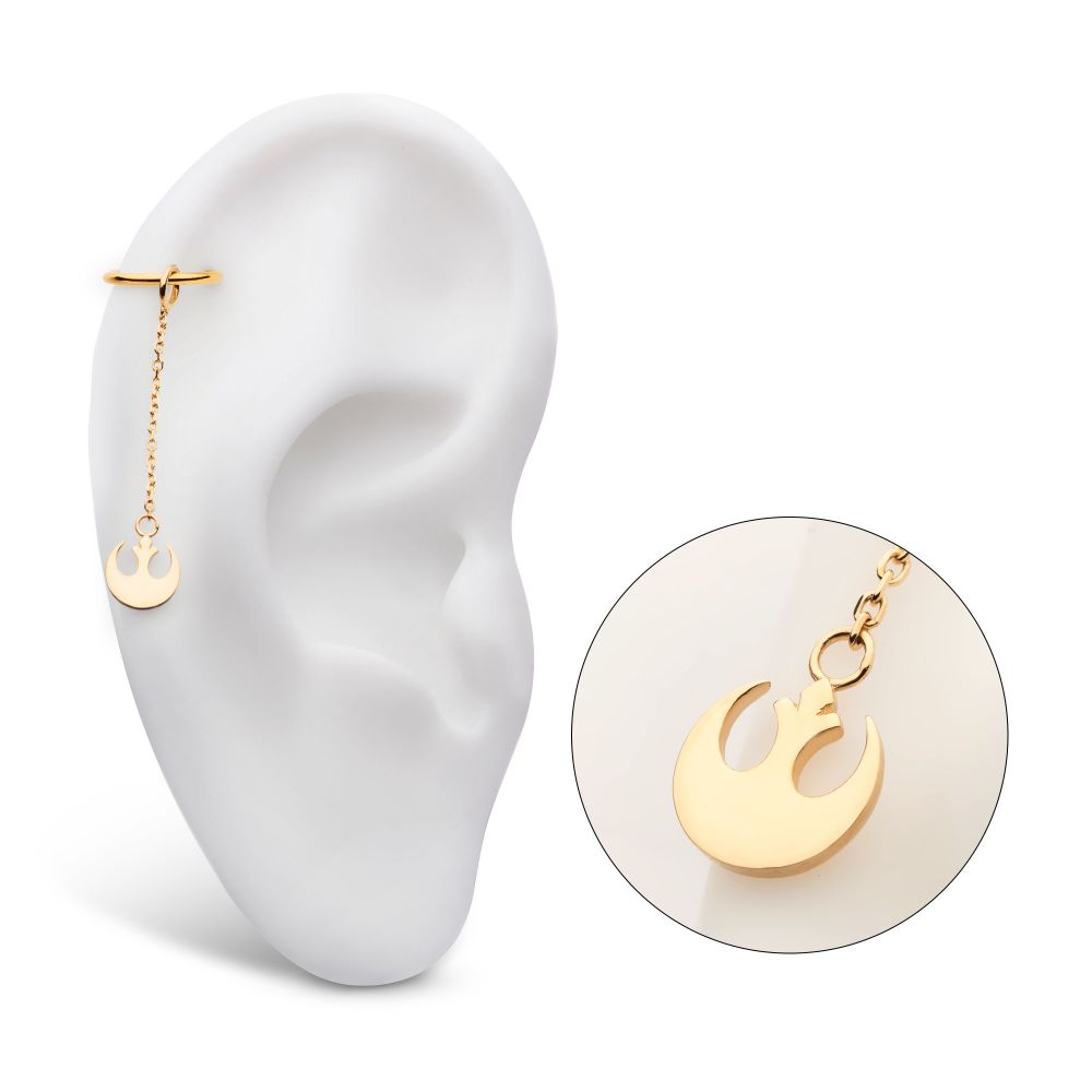 14Kt Yellow Gold Star Wars Rebel Symbol Dangle Chain Earrings Charm
