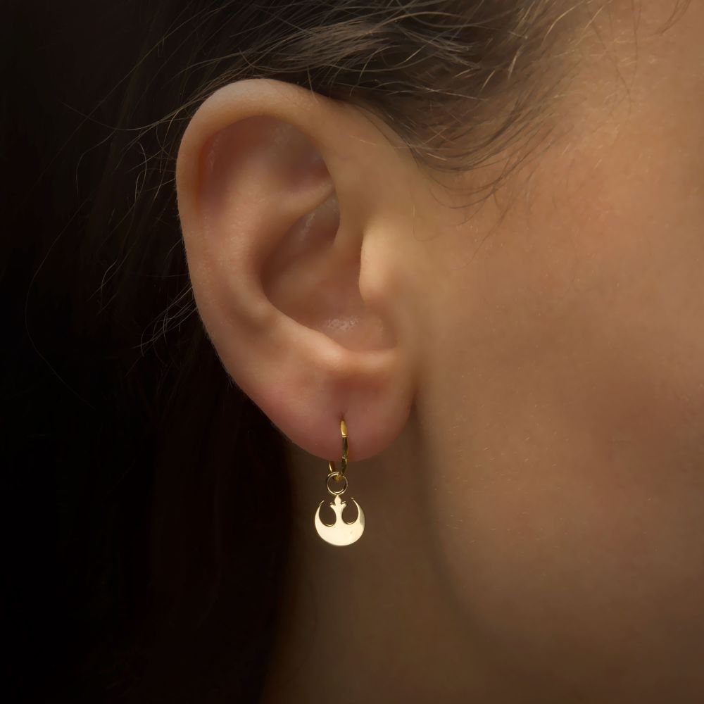 14Kt Yellow Gold Star Wars Rebel Symbol Earrings Charm