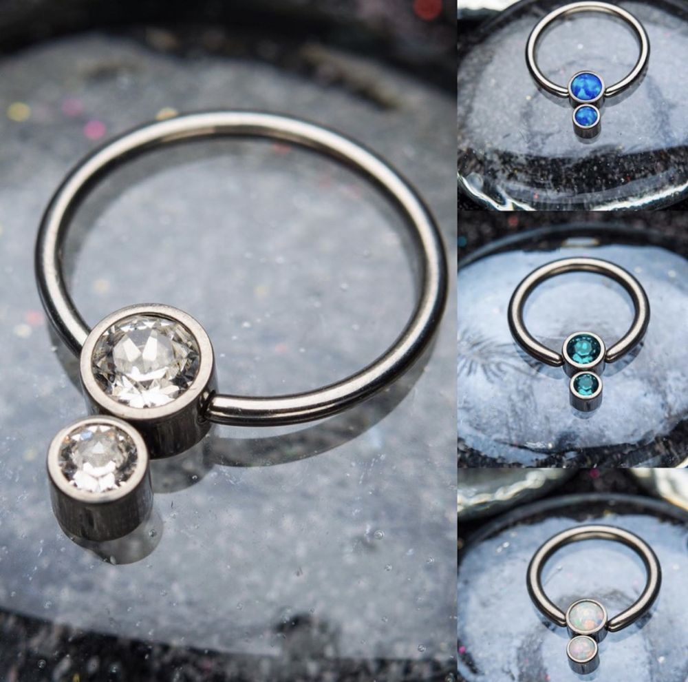 Titanium 2-Bezel Set Synthetic Opal Cluster Dimple Bead