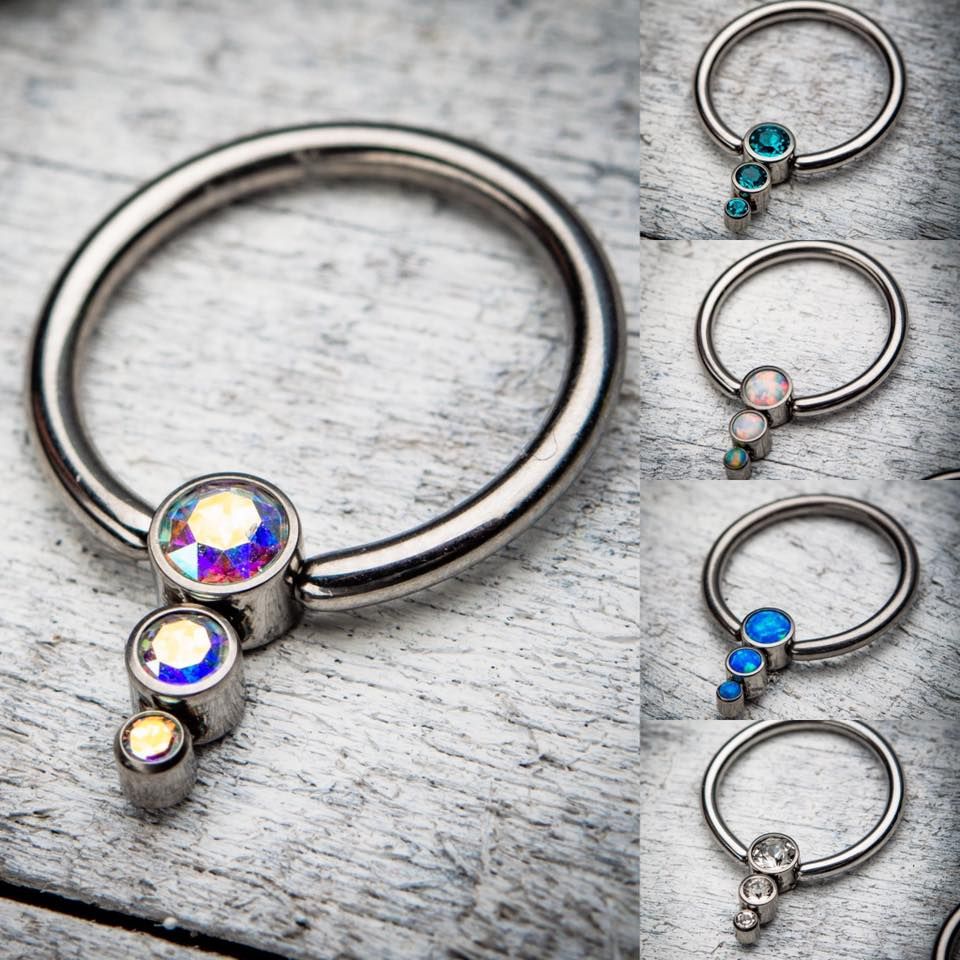 Titanium 3-Bezel Set Swarovski Crystal Cluster Dimple Bead