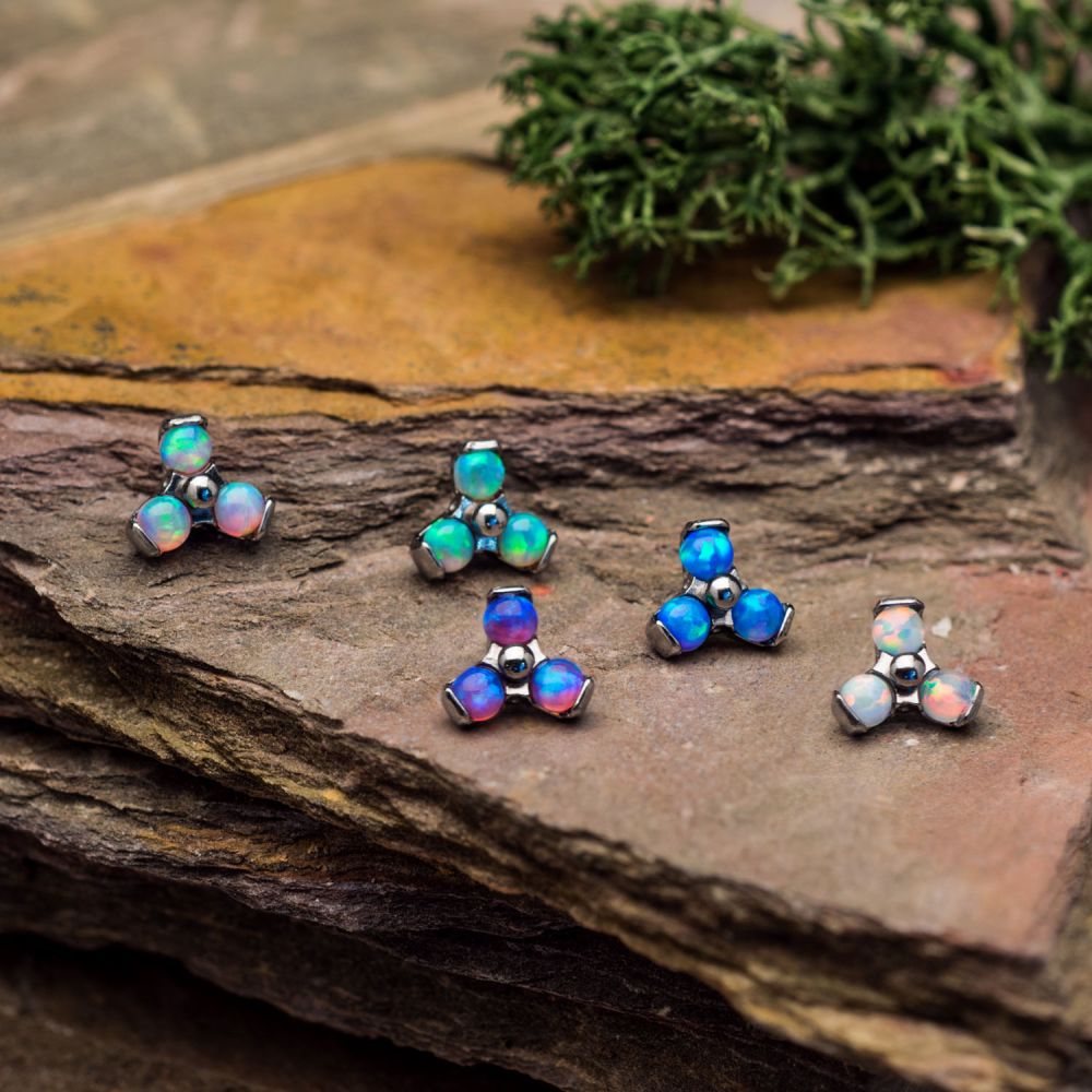 Titanium Internally Threaded Pronged Round Synthetic Opal Trinity Top