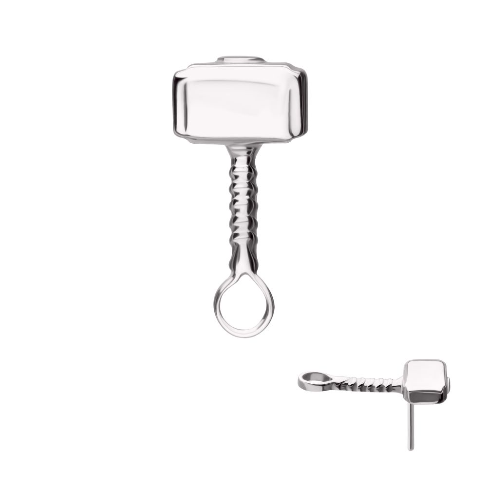 14Kt White Gold Marvel Thor's Hammer Threadless Top