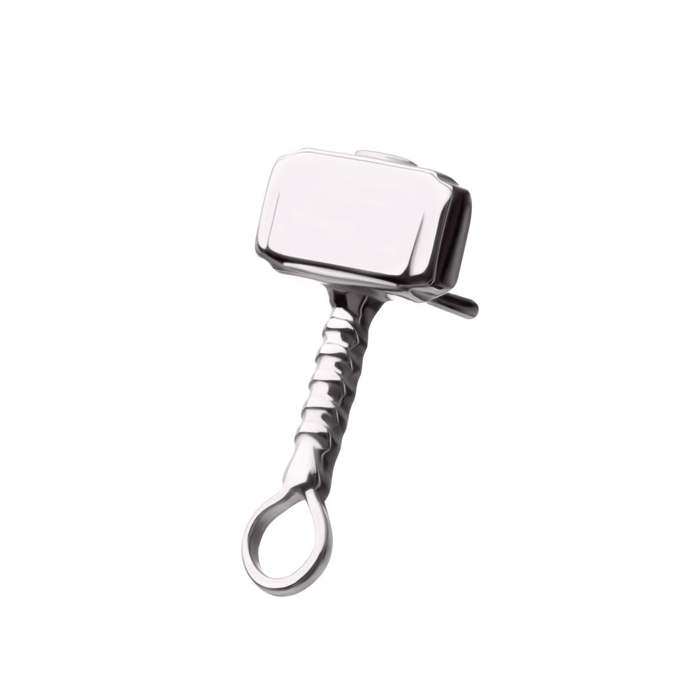 14Kt White Gold Marvel Thor's Hammer Threadless Top