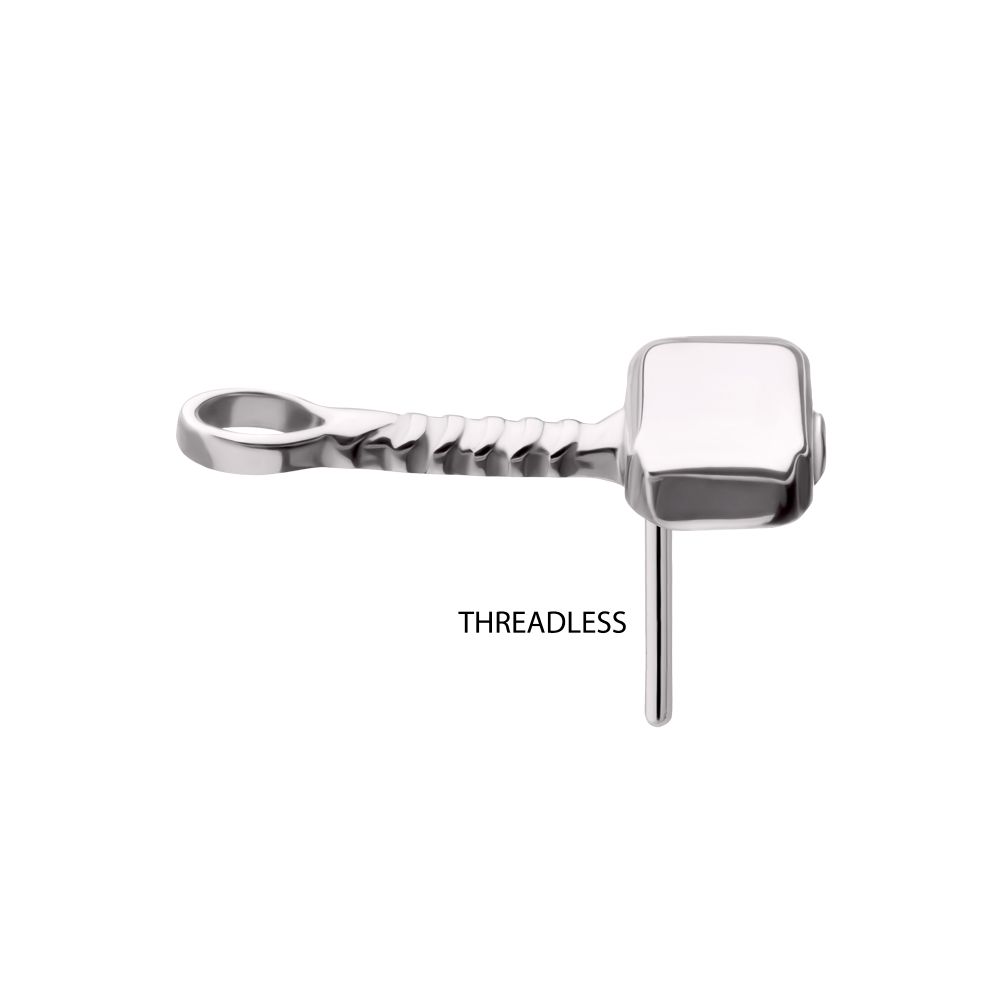 14Kt White Gold Marvel Thor's Hammer Threadless Top