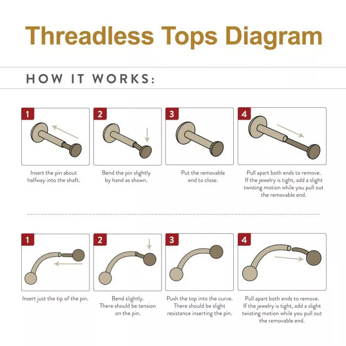 Titanium Threadless Straight Barbell with one Attached Ball