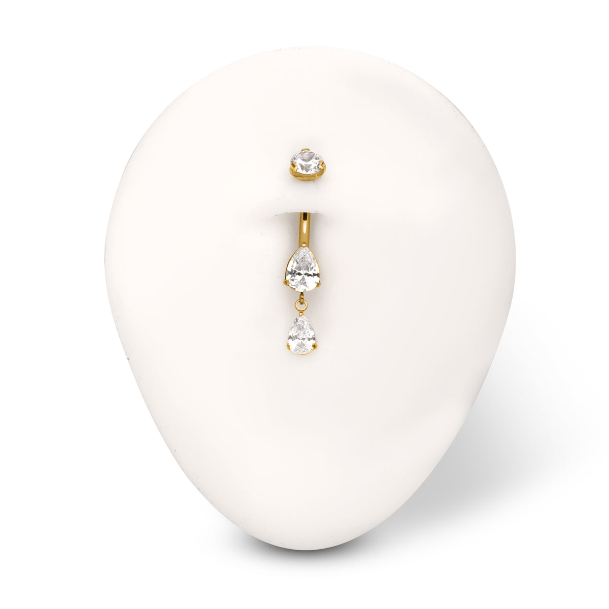 24Kt Gold PVD Titanium Internally Threaded Double Teardrop Prong Set Gem Dangle Navel