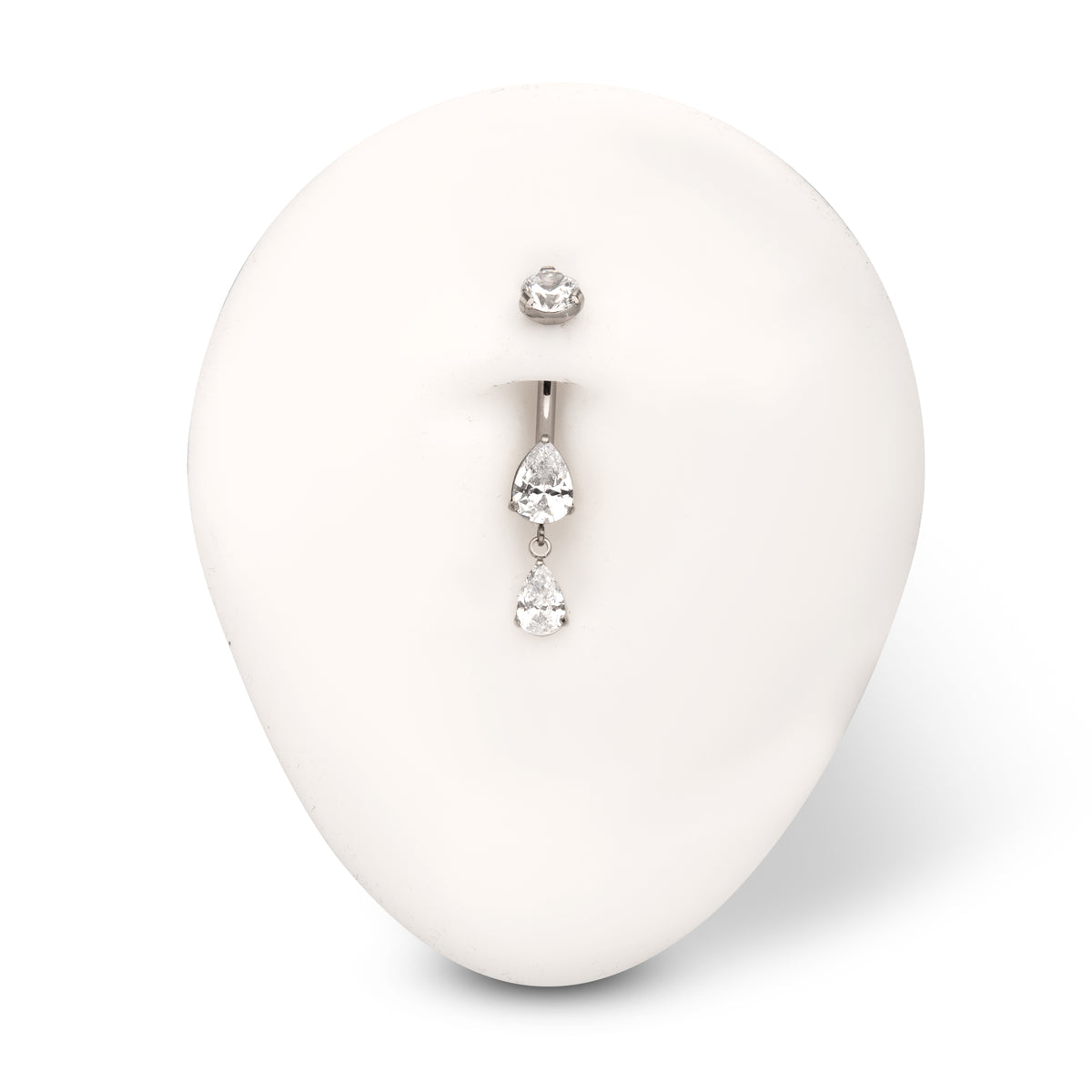 Titanium Internally Threaded Double Teardrop Prong Set Gem Dangle Navel