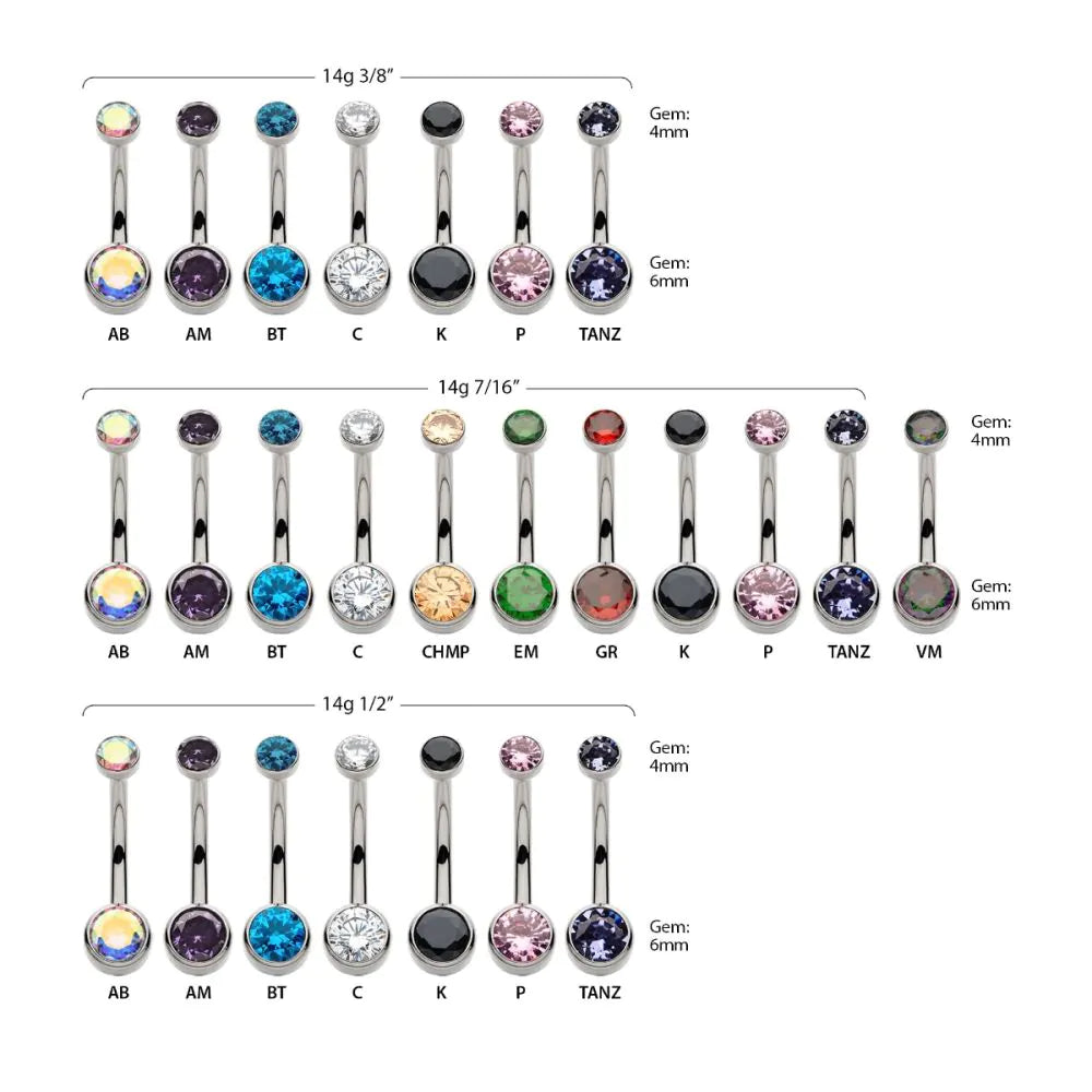 14ga Navel Internally Threaded Double Bezel Round with Smooth Rounded Back & Fixed Bottom Curved Navel