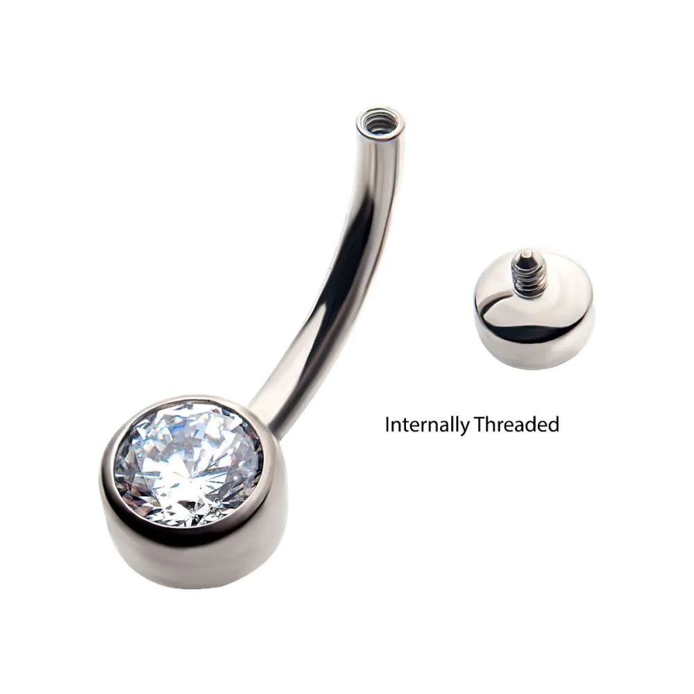 14ga Navel Internally Threaded Double Bezel Round with Smooth Rounded Back & Fixed Bottom Curved Navel