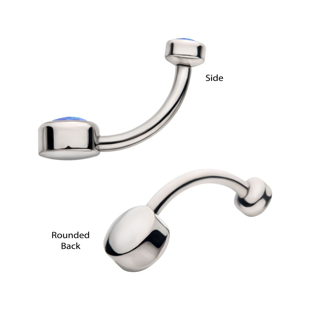 Titanium Internally Threaded with Bezel Set Double Opal Smooth Rounded Back Navel Curves