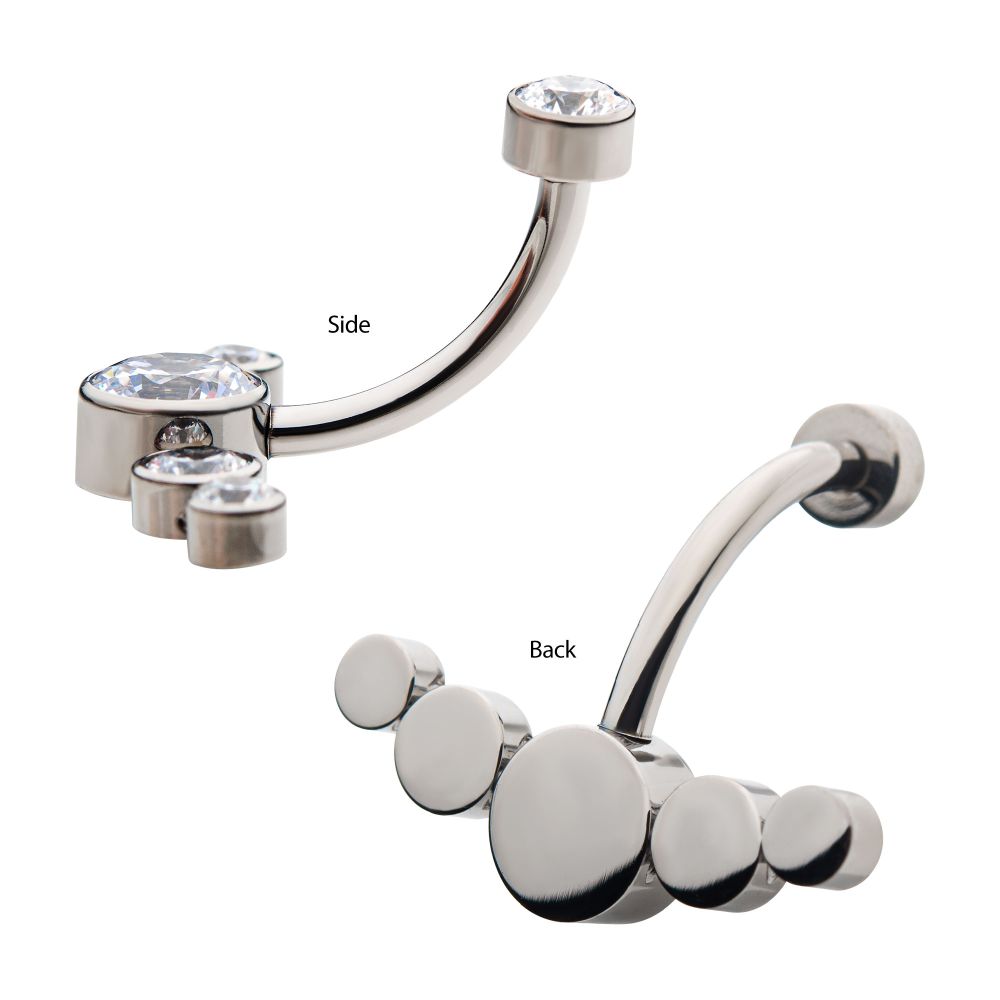 Titanium Internally Threaded with 5 Bezel Set CZ/Synthetic Opal Cluster Fixed Navel