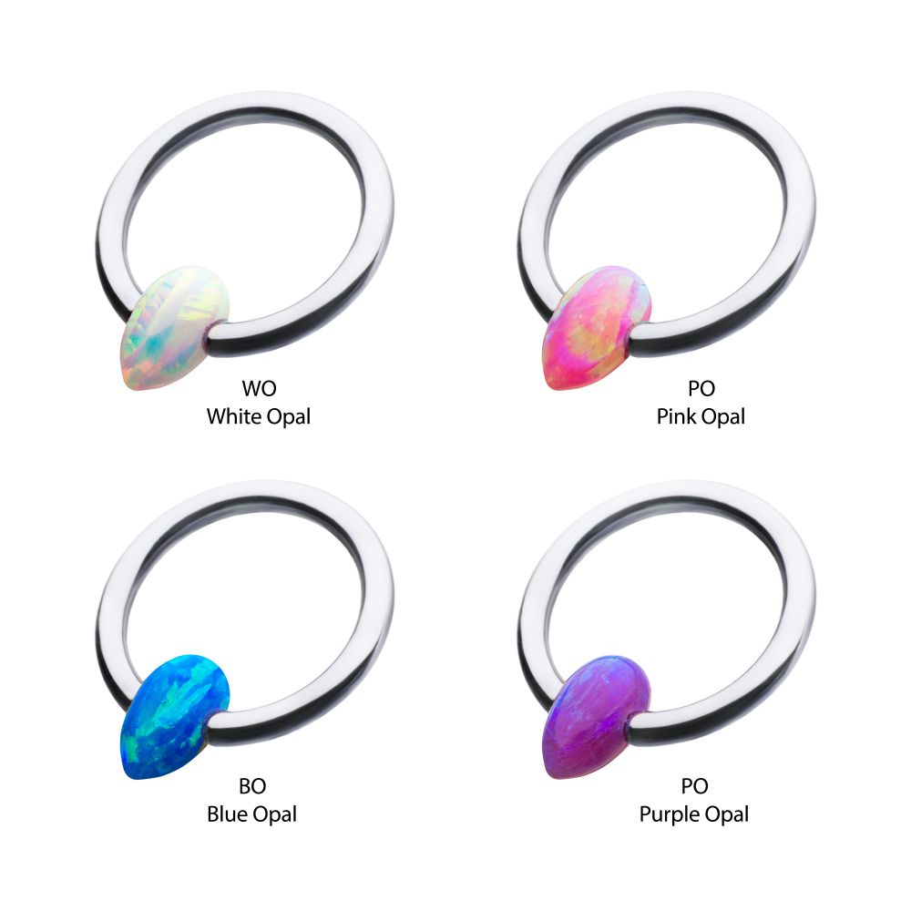 Titanium Captive Bead Ring with Synthetic Opal Teardrop Bead
