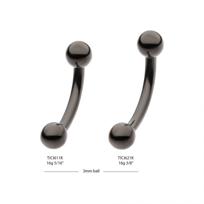 Black PVD Titanium Internally Threaded Ball End Curved Barbell