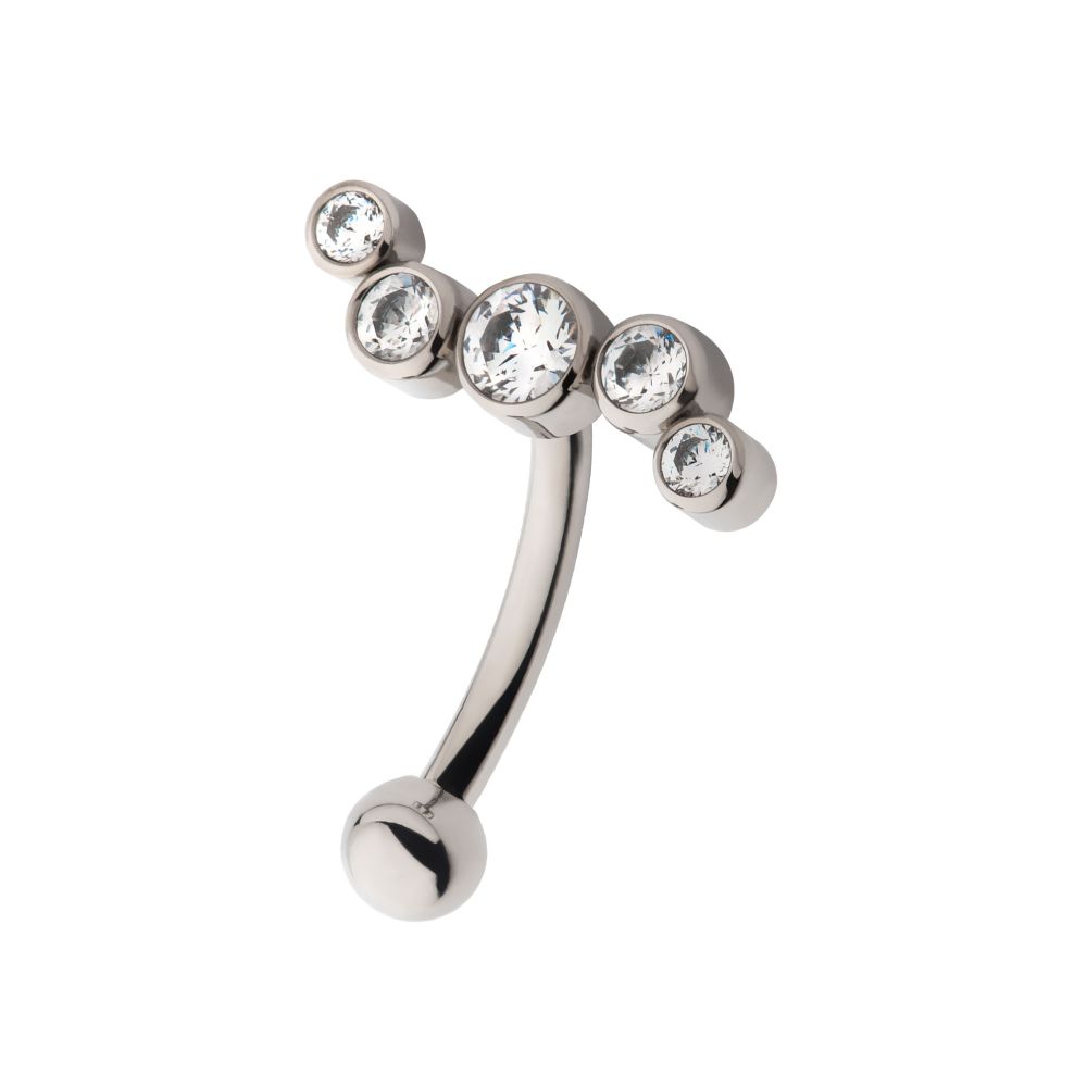 Titanium Internally Threaded with Bezel Set Clear AAA CZ Oscillating 5-Cluster Fixed Top Curved Barbell