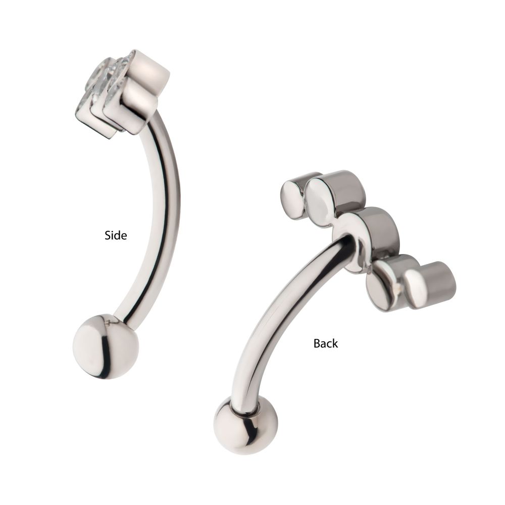 Titanium Internally Threaded with Bezel Set Clear AAA CZ Oscillating 5-Cluster Fixed Top Curved Barbell