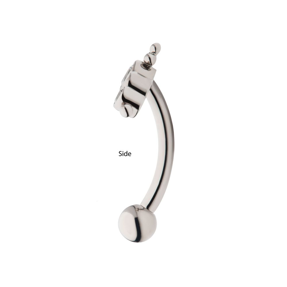 Titanium Internally Threaded with Tri Bead & 5-Cluster Bezel Set Clear AAA CZ Fixed Top Curved Barbell