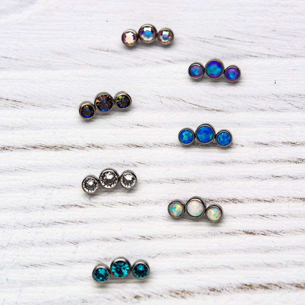 Titanium 3-Bezel Set Swarovski Crystal Threaded Tops