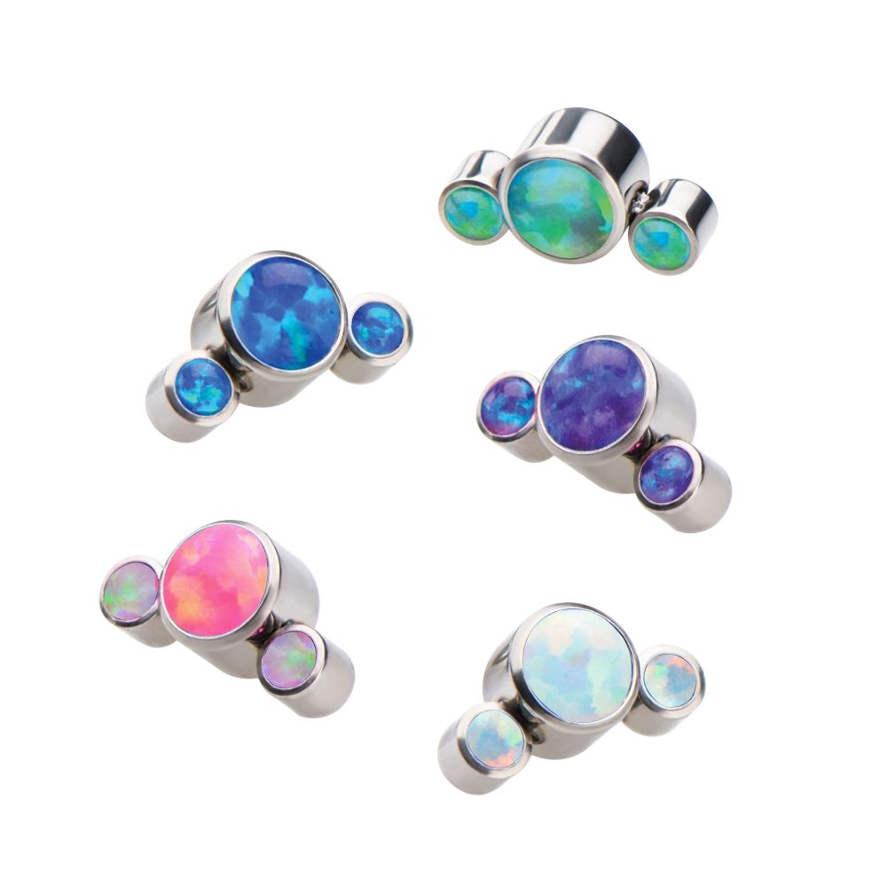 Titanium Internally Threaded 3-Bezel Set Synthetic Opal Cluster Tops