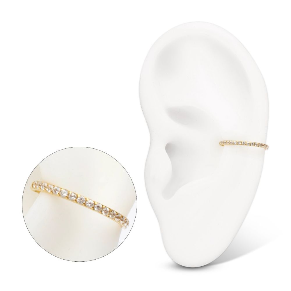 24Kt Gold PVD Titanium D-Ring Clicker with CNC Set Clear CZ Gem