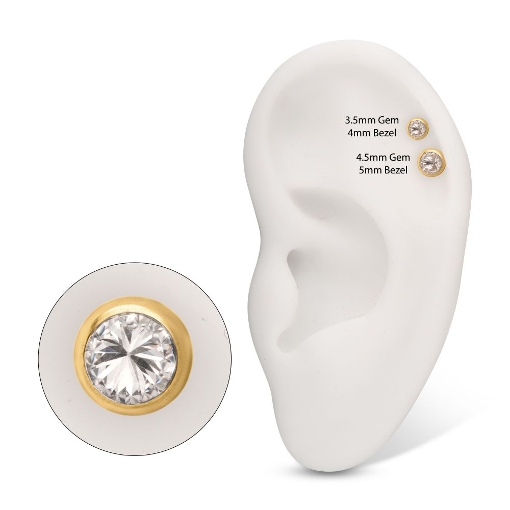 24Kt Gold PVD Titanium Internally Threaded Low Profile Bezel Set Gem Top