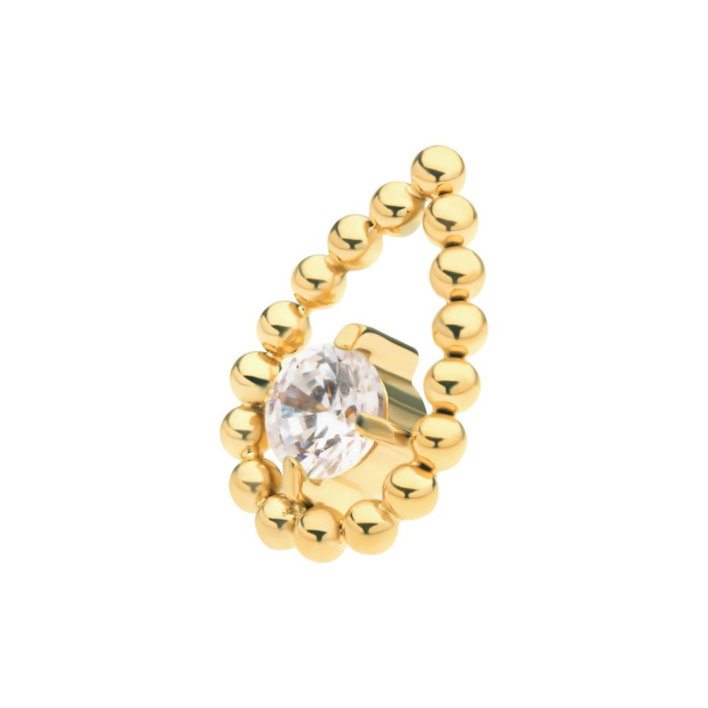 24Kt Gold PVD Titanium Internally Threaded Hollow Teardrop Shape Beads with Prong Set CZ Top