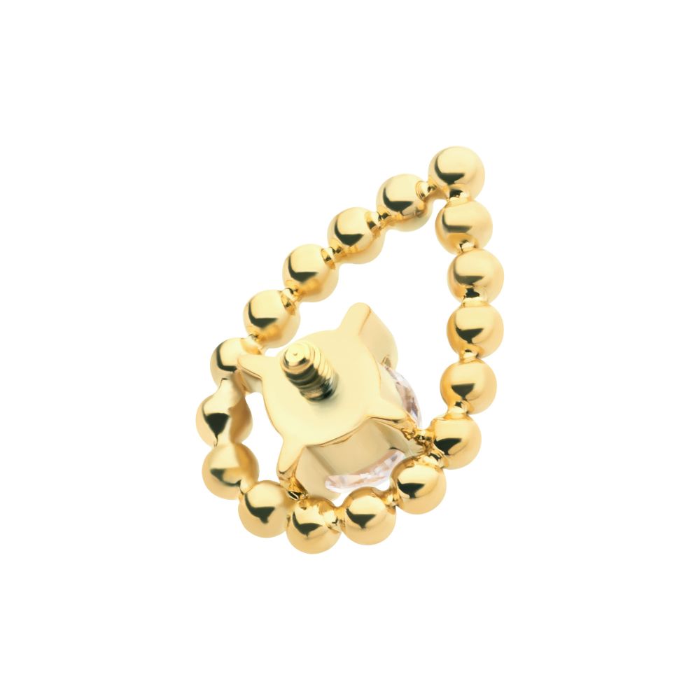 24Kt Gold PVD Titanium Internally Threaded Hollow Teardrop Shape Beads with Prong Set CZ Top