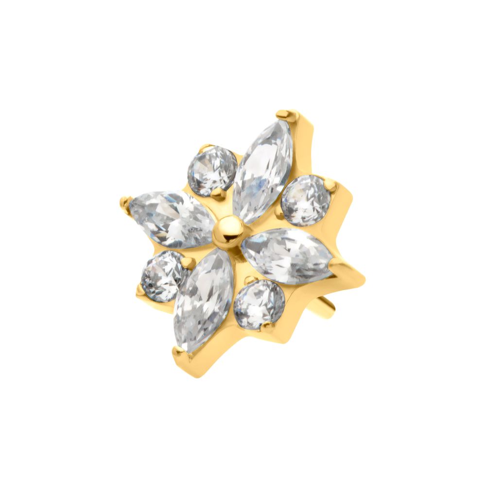 24Kt Gold PVD Titanium Threadless with 4 Marquise & 4 Round CZ Flower Shape Top