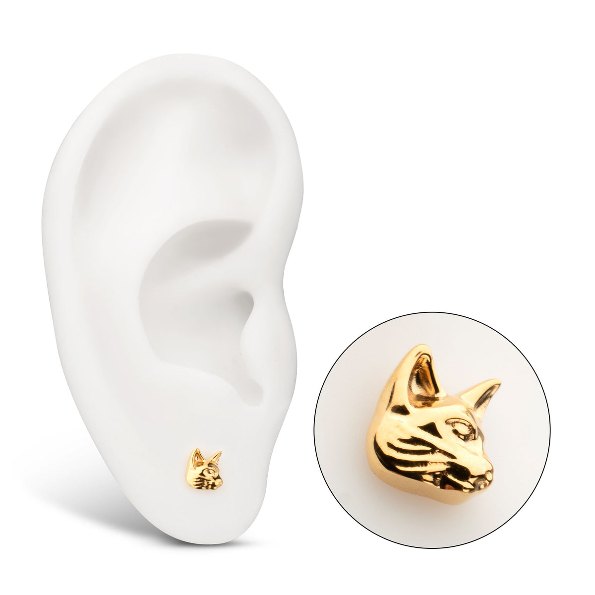 24Kt Gold PVD Titanium Threadless Low Profile 3D Cat's Head Top