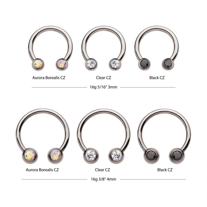 Titanium Internally Threaded with Forward Facing CZ Circular Barbell