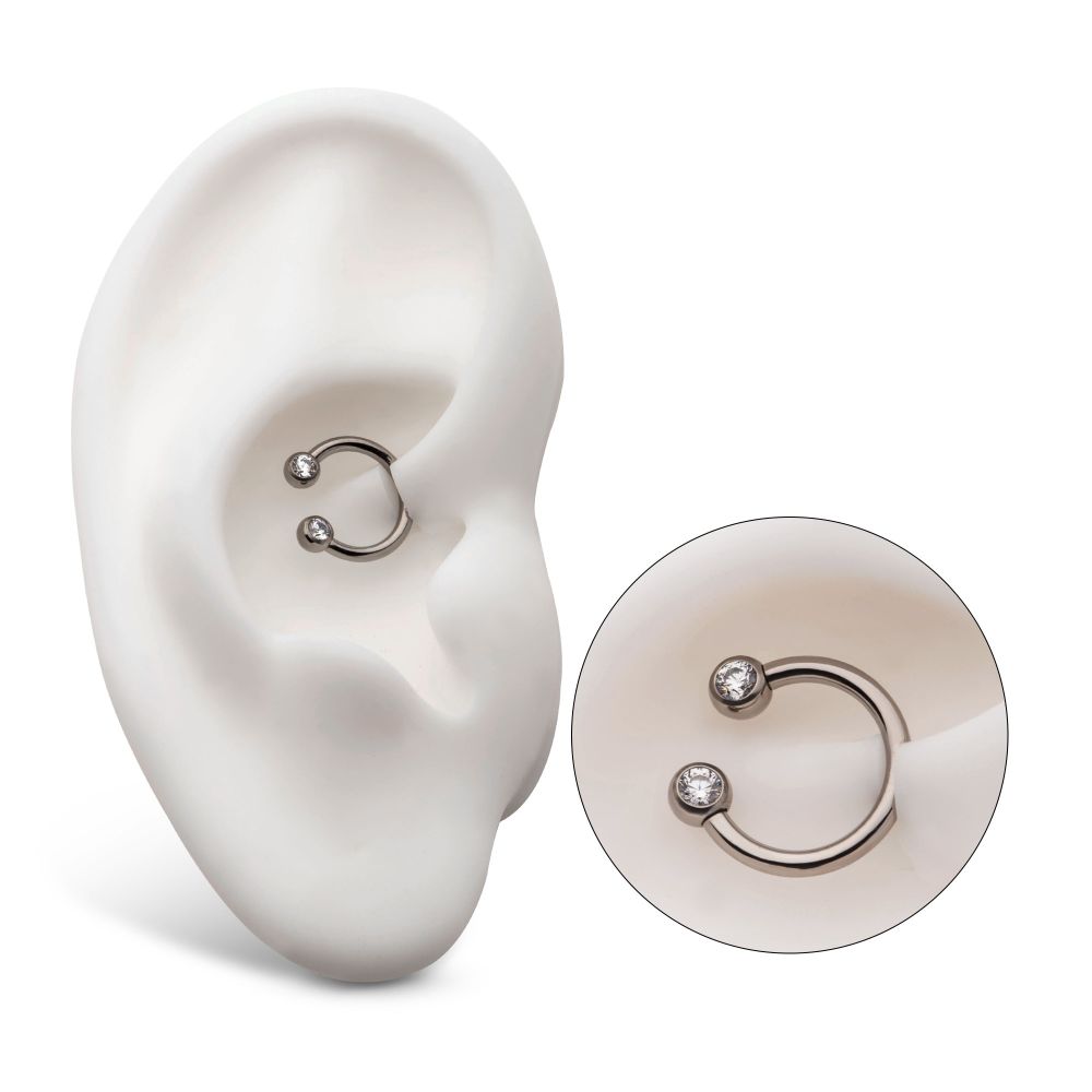 Titanium Internally Threaded Forward Facing Bezel Set Round Gem Circular Barbell