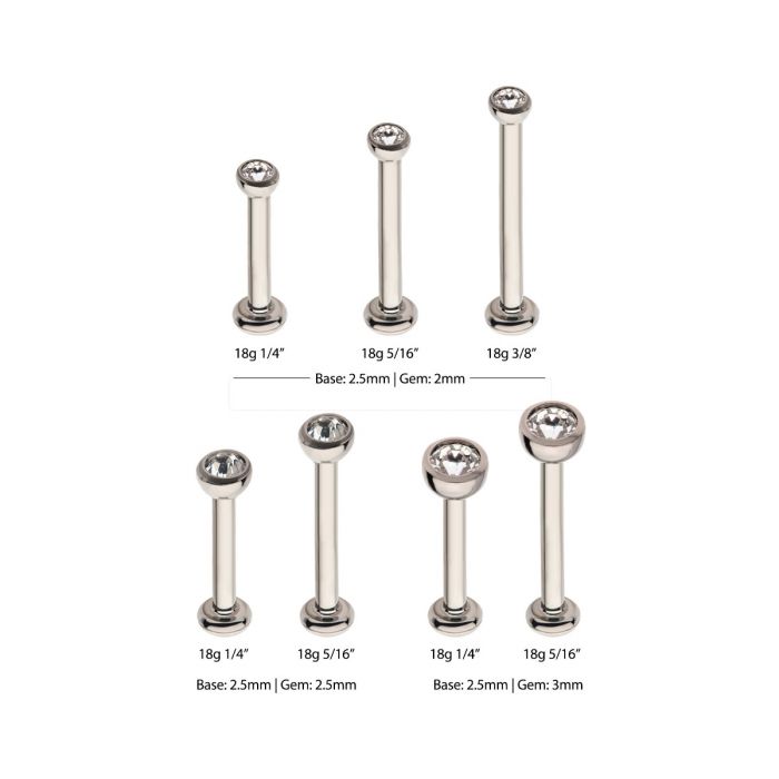 18g Titanium Internally Threaded with 2.5mm Base and Clear Swarovski Crystal Micro Labret