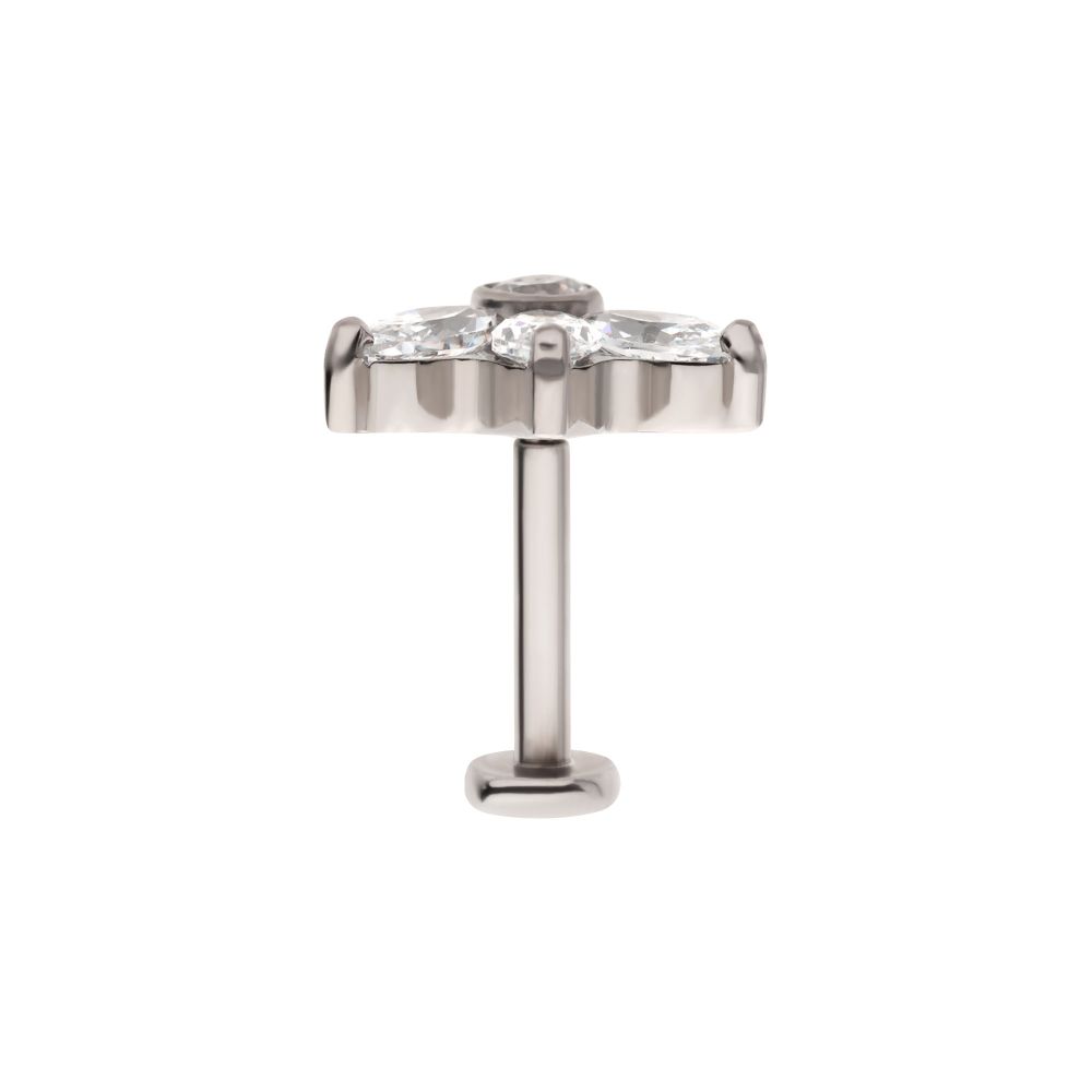 Titanium Internally Threaded Flat Base Labret with 3-Cluster Marquise CZ Fan Top