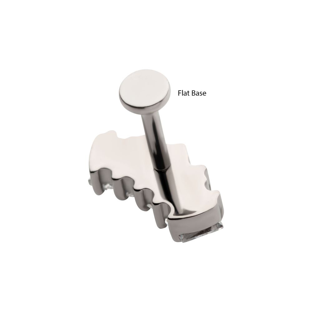 Titanium Internally Threaded Flat Base Labret with Prong Set Baguette CZ 5-Cluster Fan Shape Top